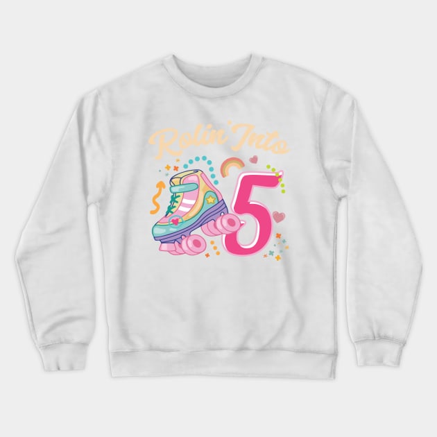 Roller Skate Groovy 5th Birthday Girls B-day Gift For Kids Girls toddlers Crewneck Sweatshirt by FortuneFrenzy